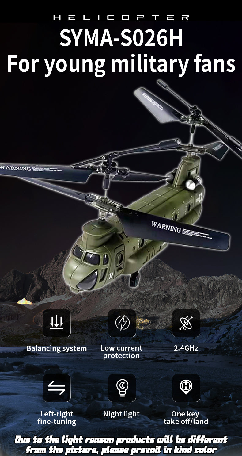 S026H Chinook Military Transport RC Helicopter 2.4G RC 3CH Dual-Rotor Military Aircraft Model RTF
