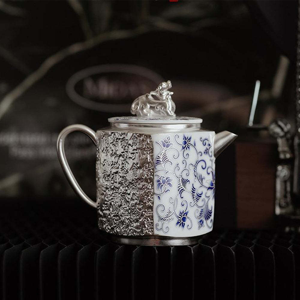Silver-Gilt Blue And White Engraving Teapot