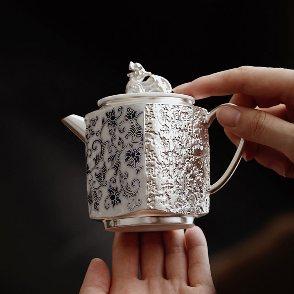 Silver-Gilt Blue And White Engraving Teapot