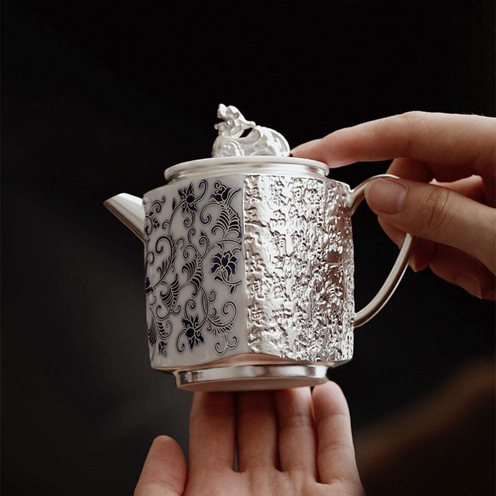 Silver-Gilt Blue And White Engraving Teapot