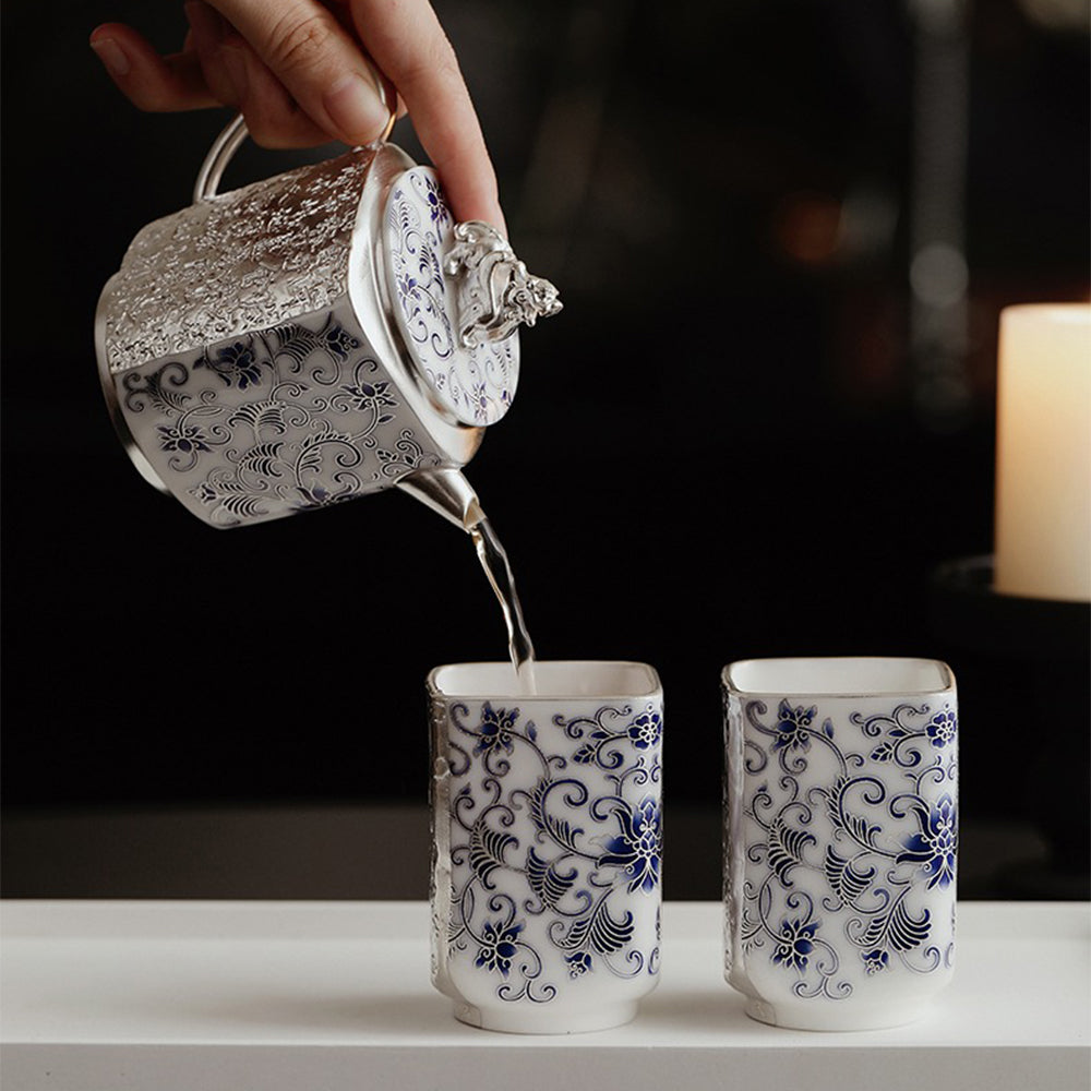 Silver-Gilt Blue And White Engraving Teapot