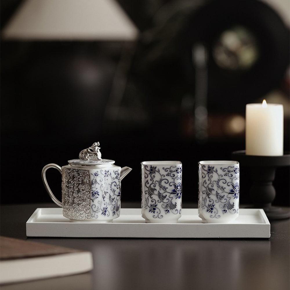 Silver-Gilt Blue And White Engraving Teapot