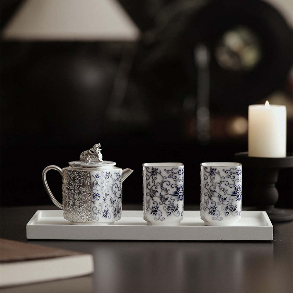 Silver-Gilt Blue And White Engraving Teapot