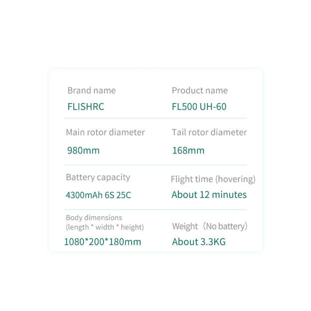 FLISHRC FL500 Black Hawk UH-60 500-Class 2.4GHz 6CH Scale RC 