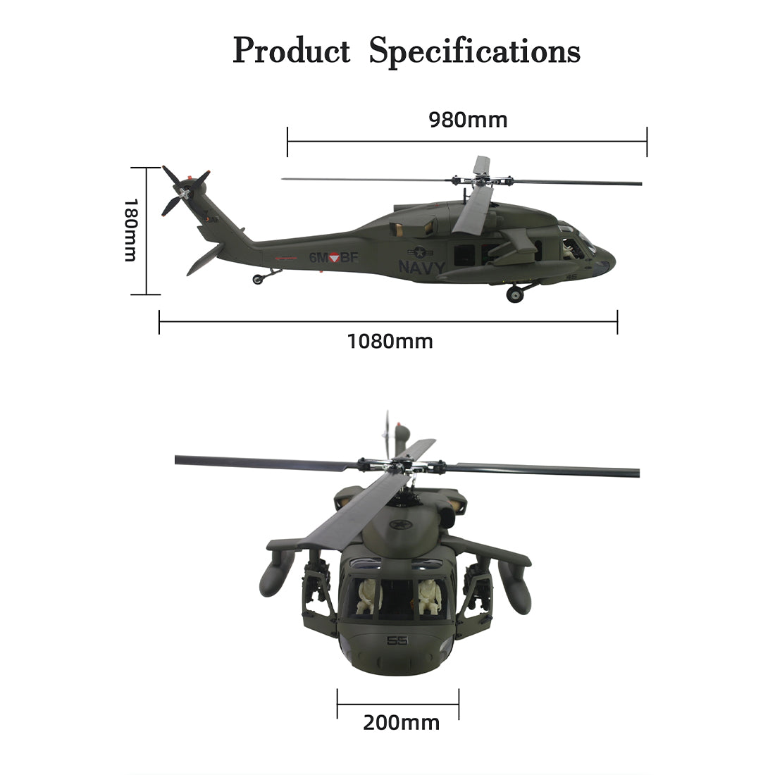 FLISHRC FL500 Black Hawk UH-60 500-Class 2.4GHz 6CH Scale RC 
