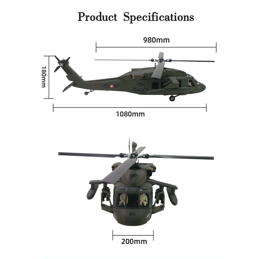 FLISHRC FL500 Black Hawk UH-60 500-Class 2.4GHz 6CH Scale RC 