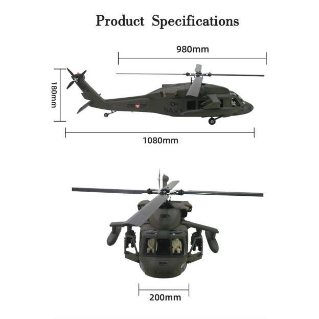 FLISHRC FL500 Black Hawk UH-60 500-Class 2.4GHz 6CH Scale RC 