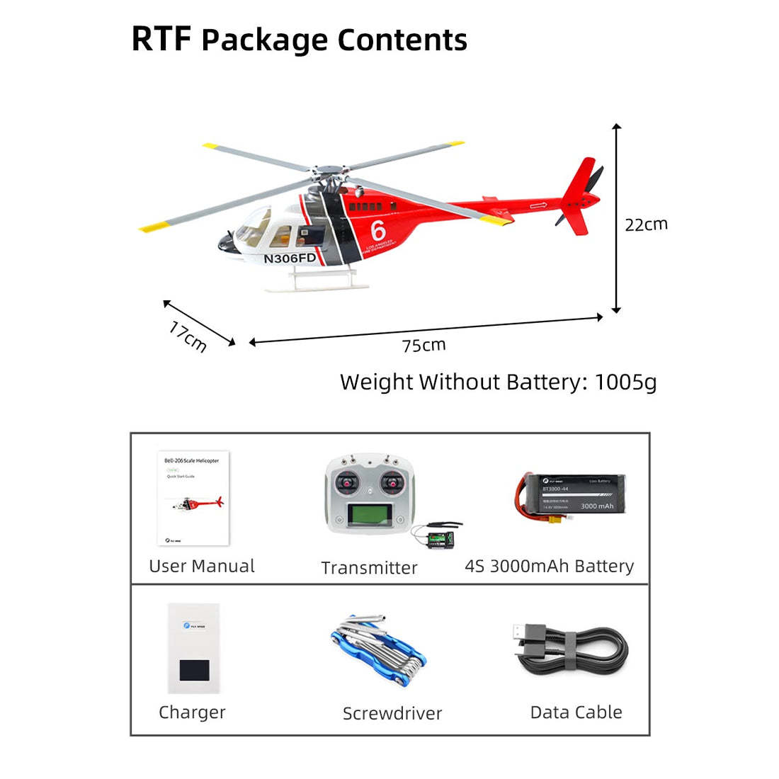 FLYWING Bell-206-V4 470-Class RC Helicopter Model 2.4G RC 6CH Electric Airplane with Model 1 & Model 2 Switchable(RTF Version)