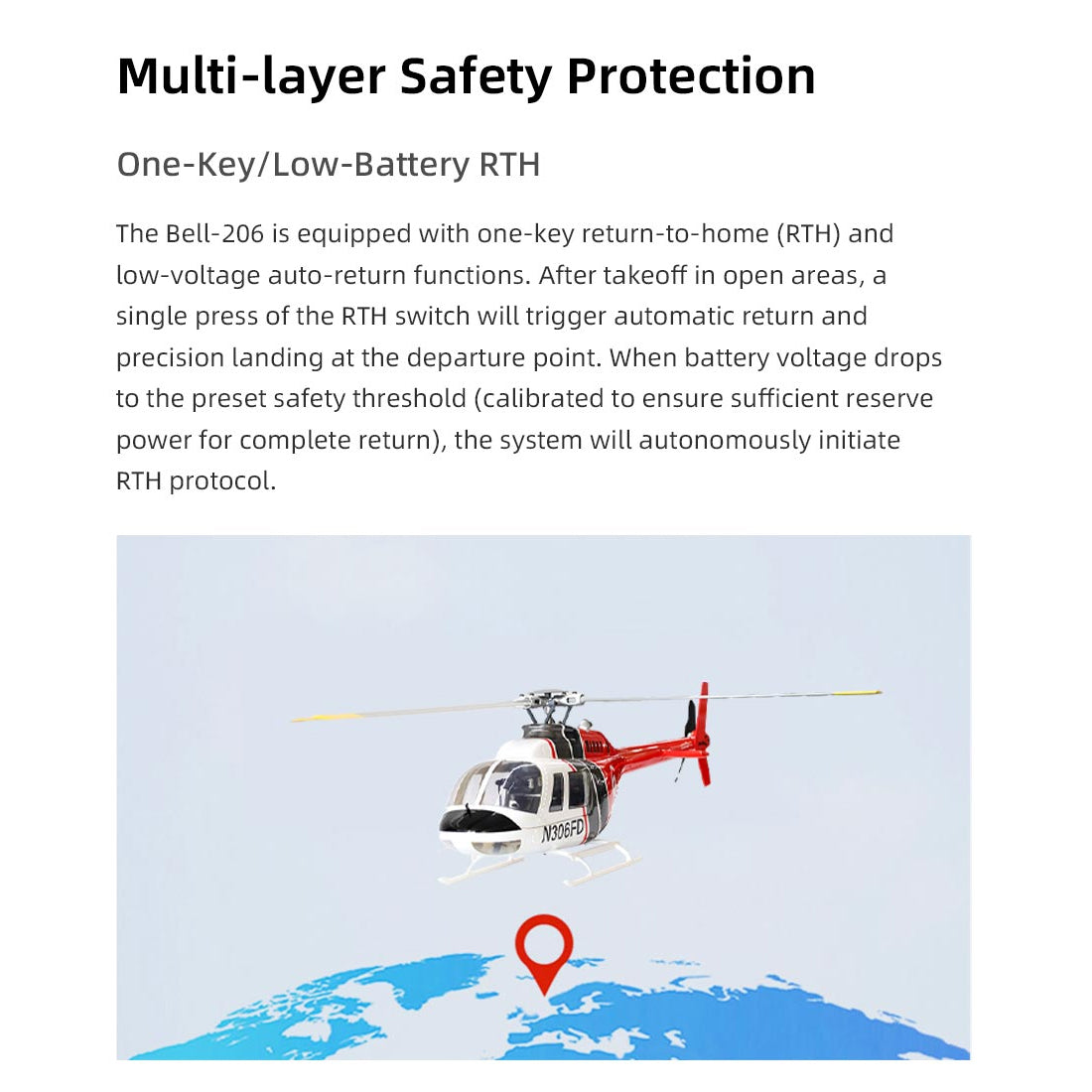 FLYWING Bell-206-V4 470-Class RC Helicopter Model 2.4G RC 6CH Electric Airplane with Model 1 & Model 2 Switchable(RTF Version)