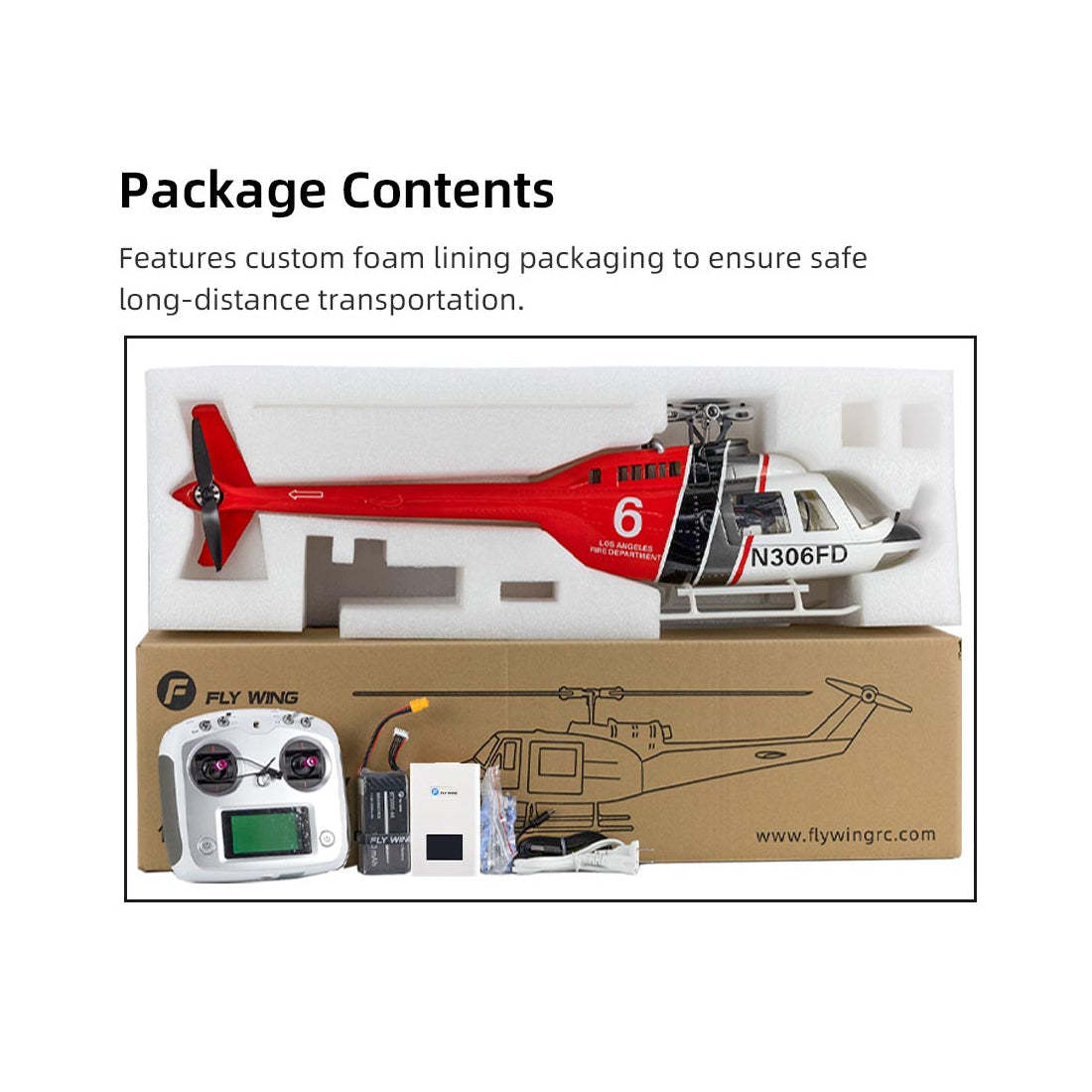 FLYWING Bell-206-V4 470-Class RC Helicopter Model 2.4G RC 6CH Electric Airplane with Model 1 & Model 2 Switchable(RTF Version)