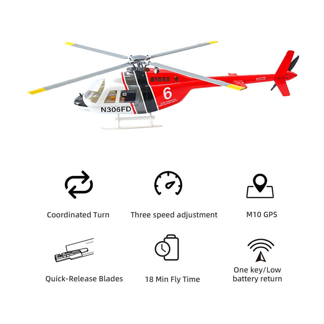 FLYWING Bell-206-V4 470-Class RC Helicopter Model 2.4G RC 6CH Electric Airplane with Model 1 & Model 2 Switchable(RTF Version)