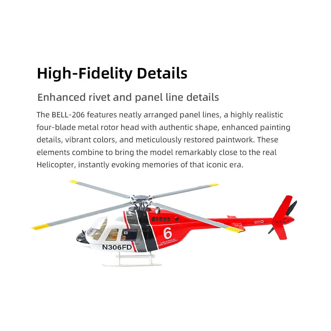 FLYWING Bell-206-V4 470-Class RC Helicopter Model 2.4G RC 6CH Electric Airplane with Model 1 & Model 2 Switchable(RTF Version)