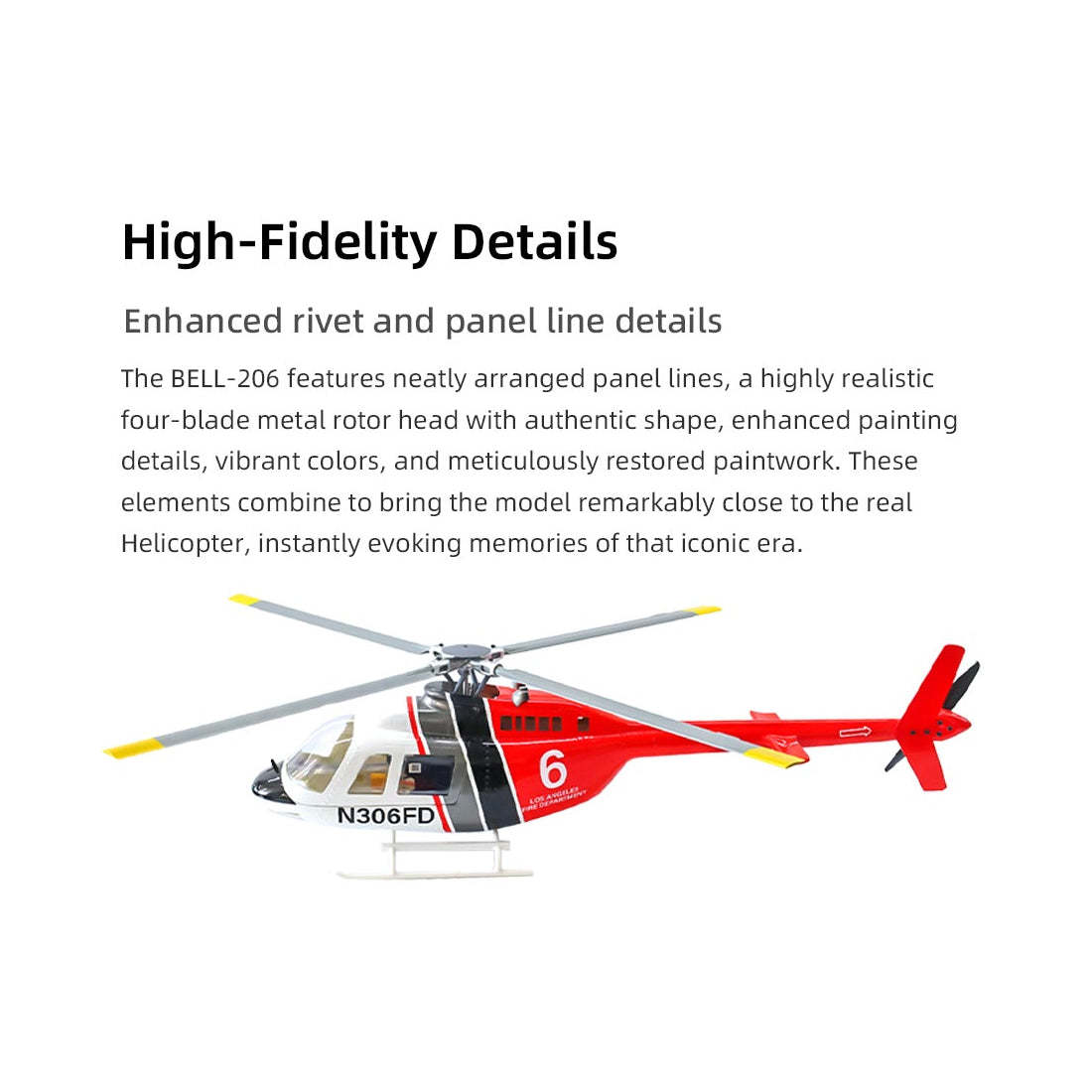 FLYWING Bell-206-V4 470-Class RC Helicopter Model 2.4G RC 6CH Electric Airplane with Model 1 & Model 2 Switchable(RTF Version)
