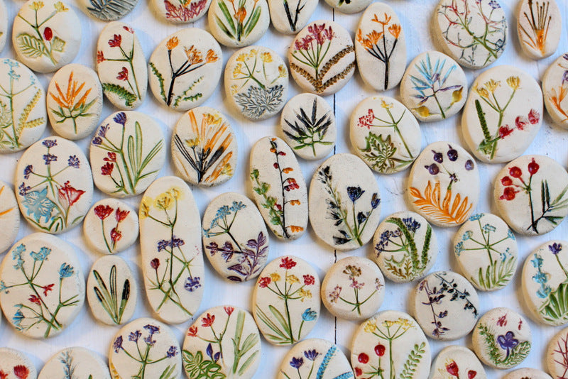 Bring nature home Botanical decor Ceramic cabochons Pressed flower cabochons