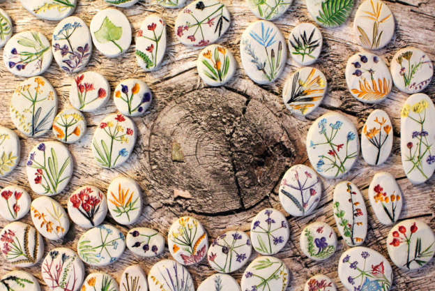 Bring nature home Botanical decor Ceramic cabochons Pressed flower cabochons