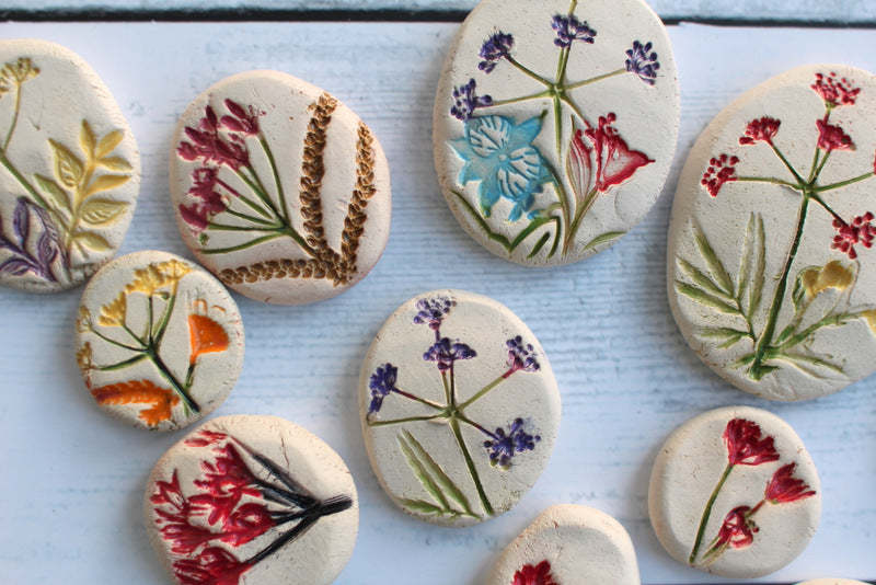 Bring nature home Botanical decor Ceramic cabochons Pressed flower cabochons