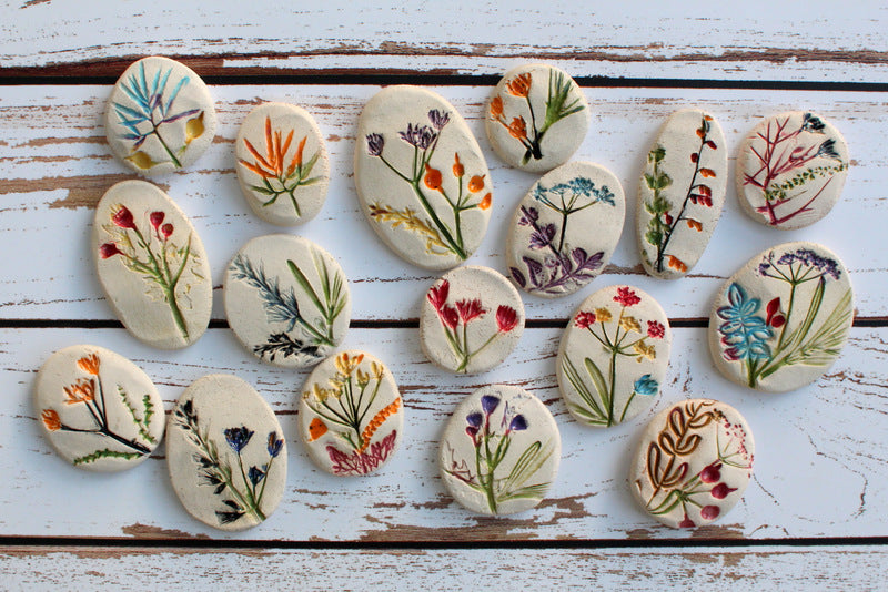 Bring nature home Botanical decor Ceramic cabochons Pressed flower cabochons