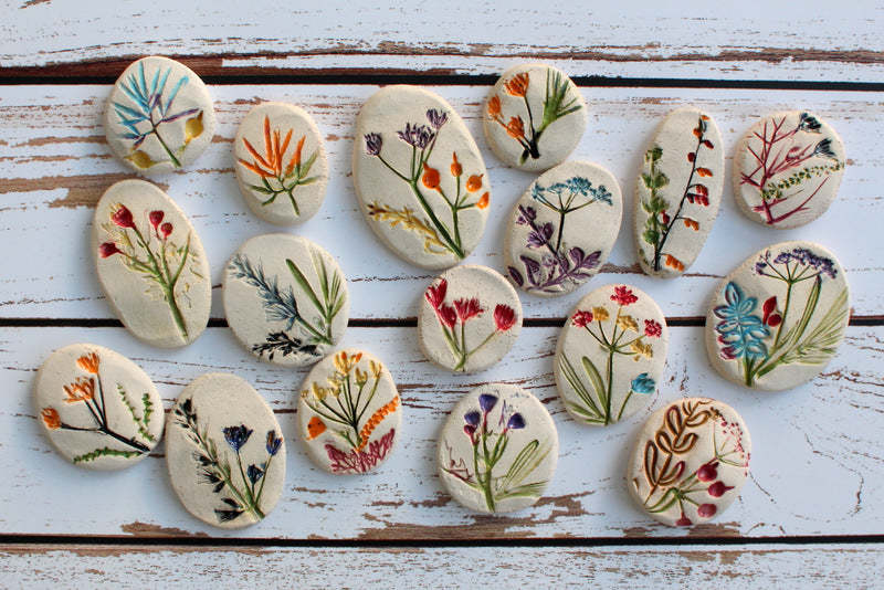 Bring nature home Botanical decor Ceramic cabochons Pressed flower cabochons