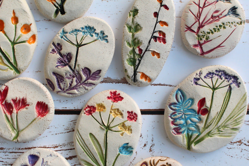 Bring nature home Botanical decor Ceramic cabochons Pressed flower cabochons