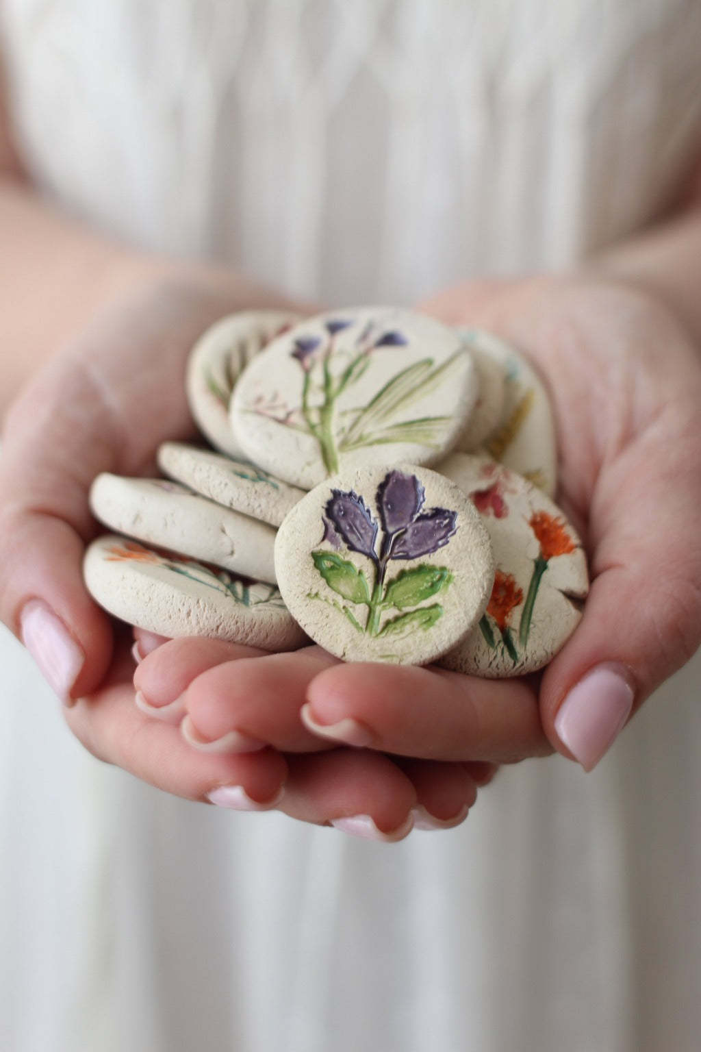 Bring nature home Botanical decor Ceramic cabochons Pressed flower cabochons