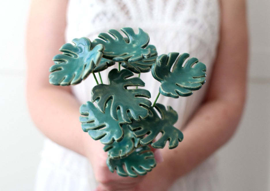 Ceramic Monstera leaves Housewarming gift