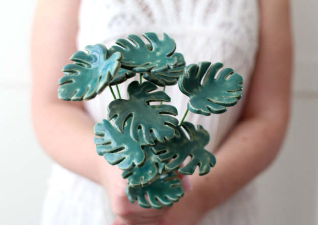 Ceramic Monstera leaves Housewarming gift