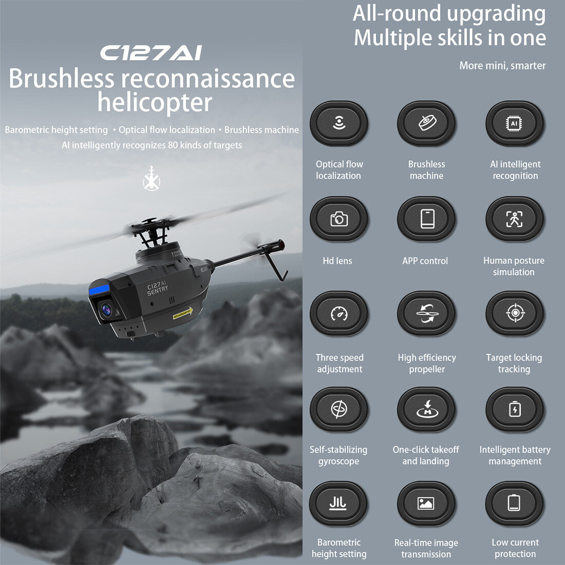 RC ERA C127AI Helicopter Scout Drone Model 2.4G 4CH Single-Rotor Brushless Model Without Aileron