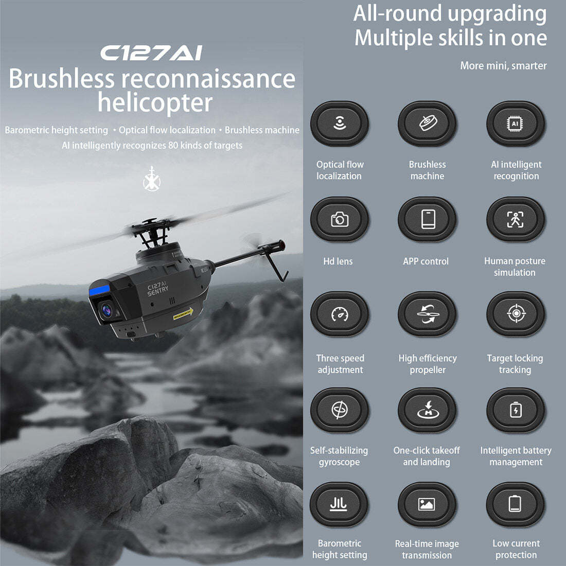 RC ERA C127AI Helicopter Scout Drone Model 2.4G 4CH Single-Rotor Brushless Model Without Aileron