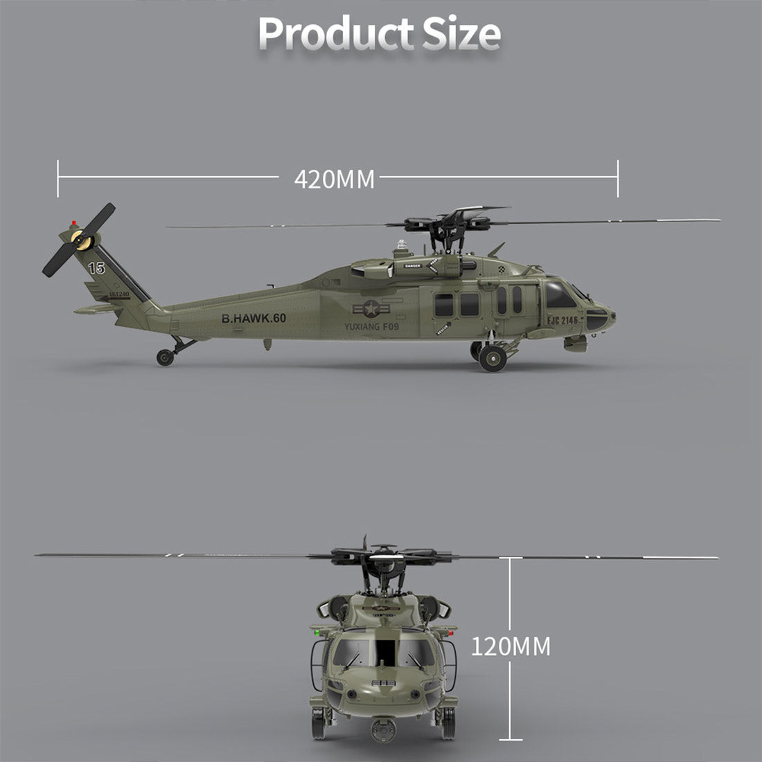  F09-V Blackhawk RC Helicopter 1/47 Scale 2.4G 6CH Dual Brushless Direct Drive Flybarless 6G/3D Stunt Model
