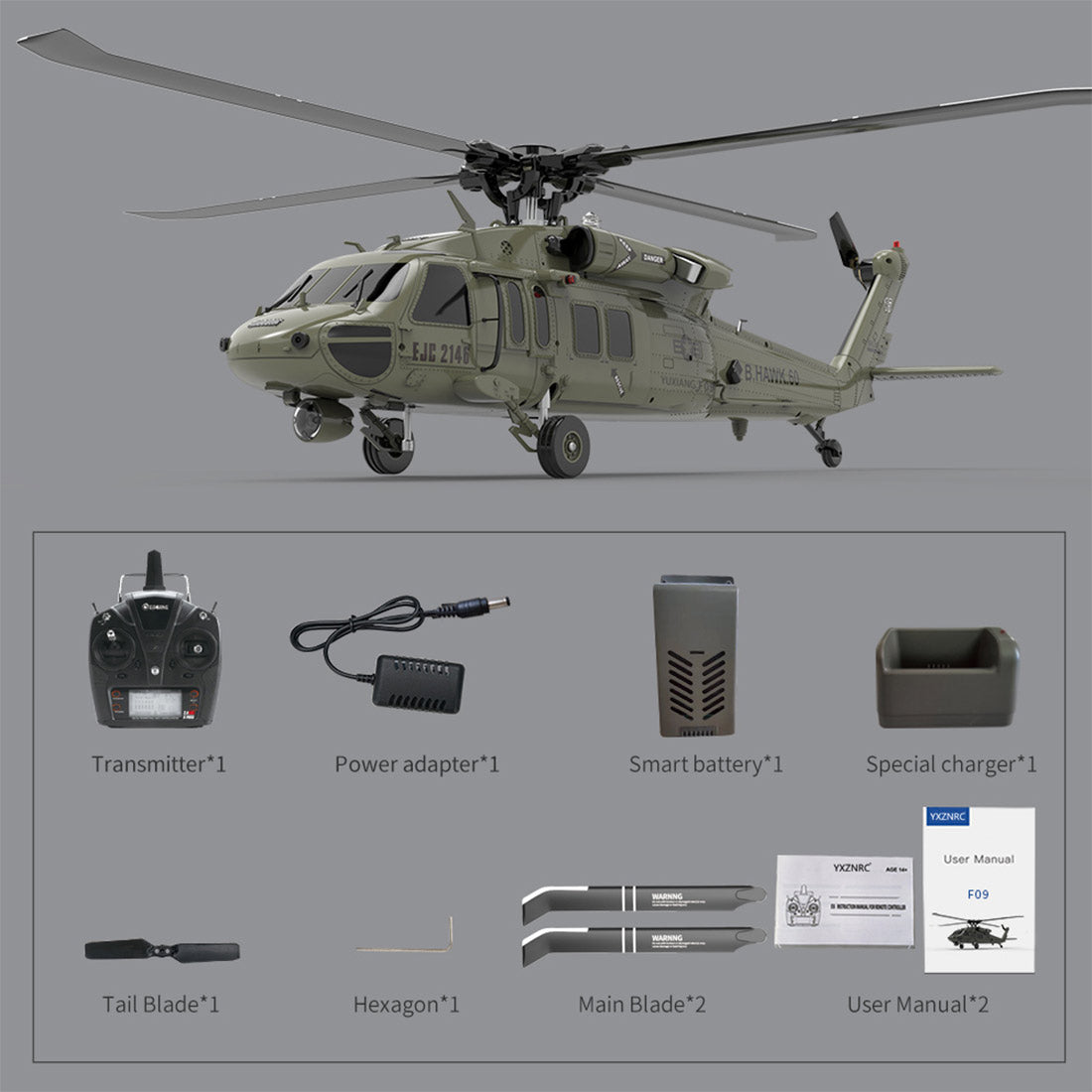  F09-V Blackhawk RC Helicopter 1/47 Scale 2.4G 6CH Dual Brushless Direct Drive Flybarless 6G/3D Stunt Model