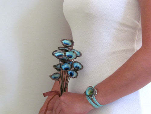 Ceramic flowers bouquet in brown and turquoise