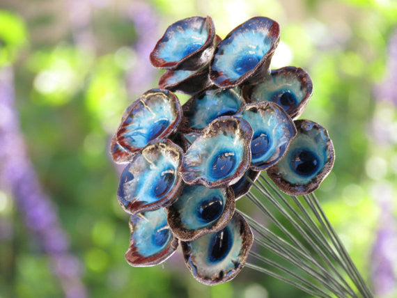 Ceramic flowers bouquet in brown and turquoise