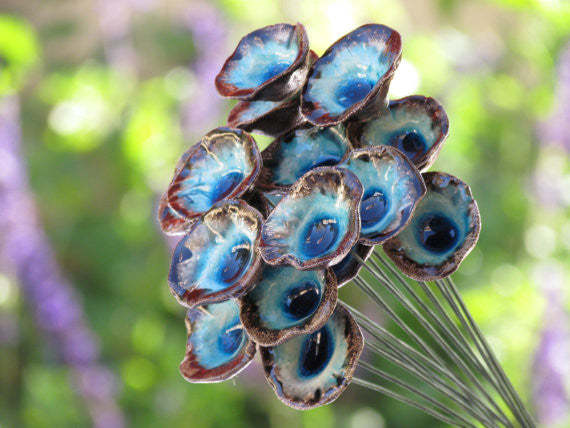 Ceramic flowers bouquet in brown and turquoise