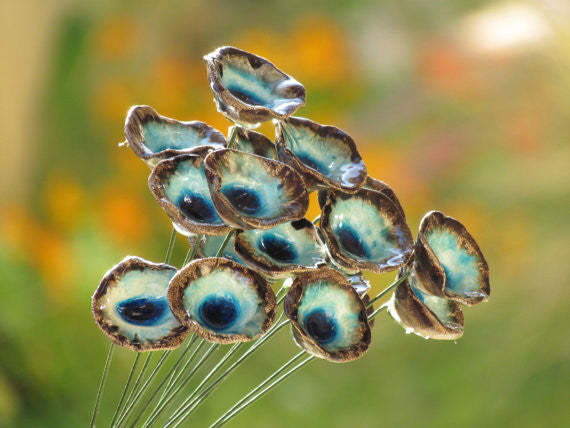 Ceramic flowers bouquet in brown and turquoise