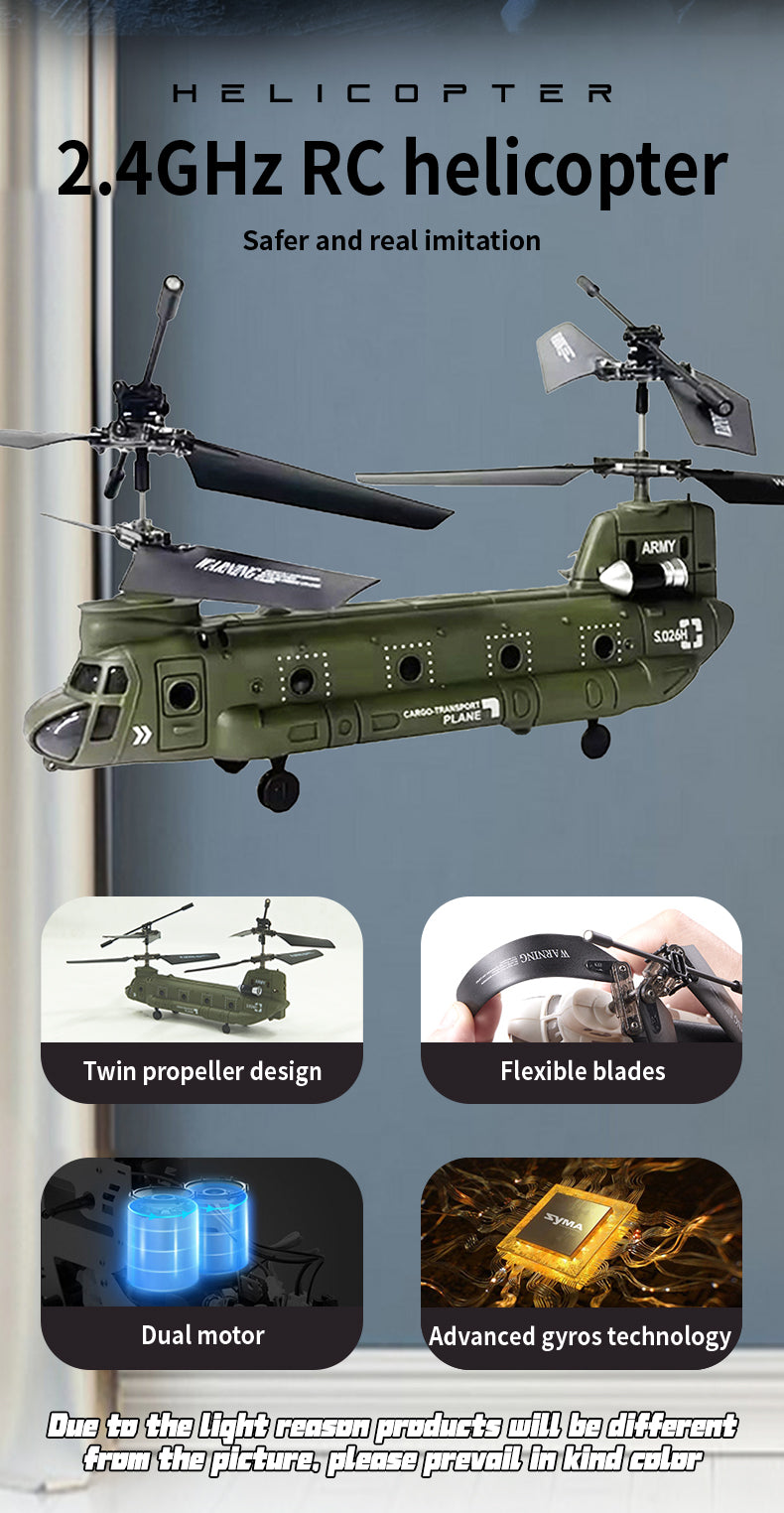 S026H Chinook Military Transport RC Helicopter 2.4G RC 3CH Dual-Rotor Military Aircraft Model RTF