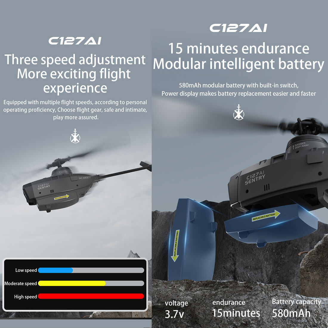 RC ERA C127AI Helicopter Scout Drone Model 2.4G 4CH Single-Rotor Brushless Model Without Aileron