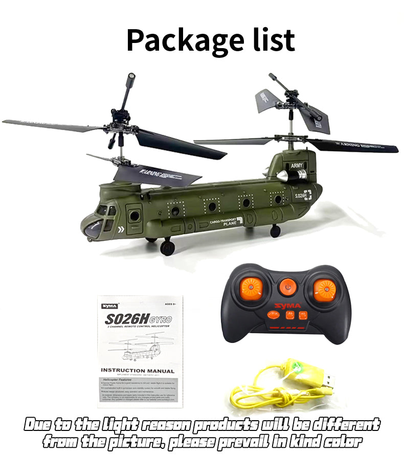 S026H Chinook Military Transport RC Helicopter 2.4G RC 3CH Dual-Rotor Military Aircraft Model RTF
