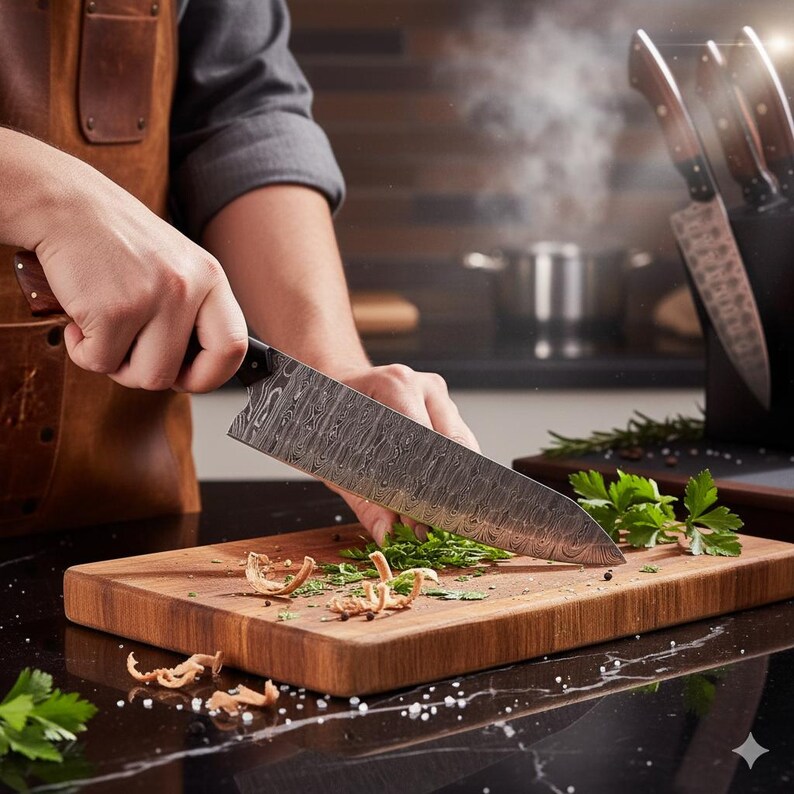 Damascus Chef Knife Set | Hand Forged Big Kitchen Knives | Rosewood Handle | New Year Gift