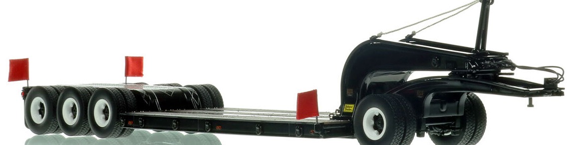 1:50 scale diecast model of 1960s Talbert 60-Ton Cableneck Lowbed with Single-Axle Dolly - Black