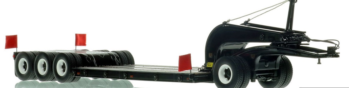 1:50 scale diecast model of 1960s Talbert 60-Ton Cableneck Lowbed with Single-Axle Dolly - Black