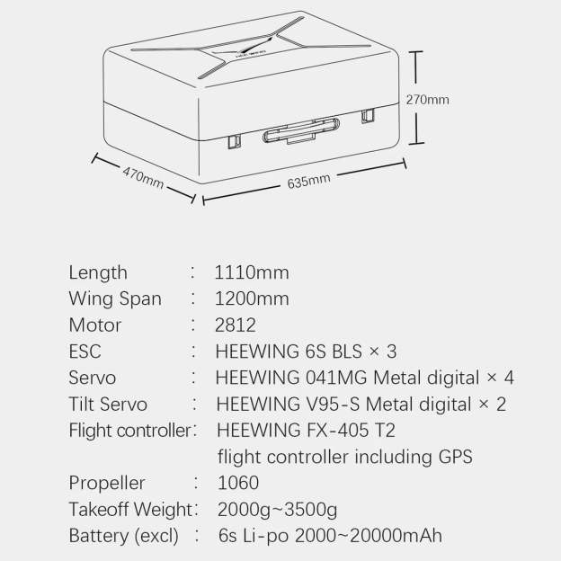 HEEWING Cruza T2 VTOL 2.4G EPP Fixed-Wing RC Aircraft with FPV Camera Mount and Flight Controller