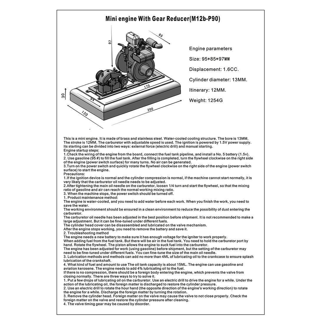 M12B-P 1.6cc Single Cylinder 4 Stroke Gasoline