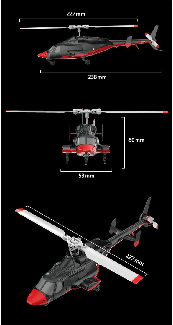 RC ERA A61 Micro RC Airwolf Helicopter 1/53 Scale Gyro with Optical Flow Altitude Hold RTF