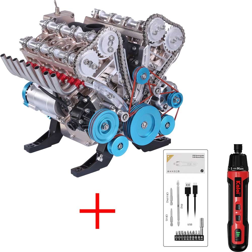 V8 Mechanical Metal Assembly DIY Car Engine Model Kit (500+ Pieces)