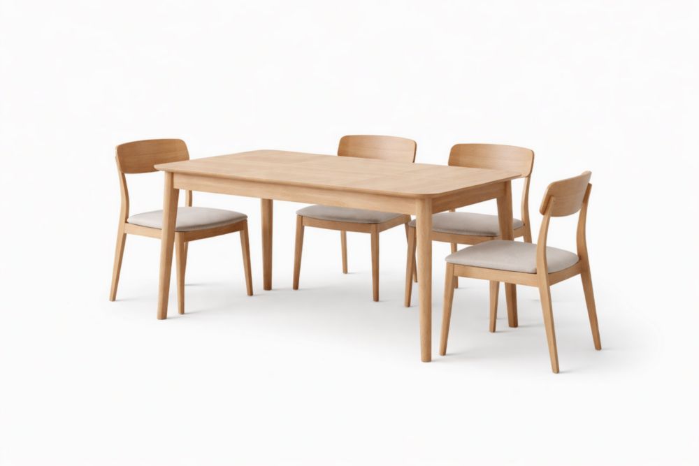 Ensemble de salle à manger en bois avec table en chêne et chaises rembourrées