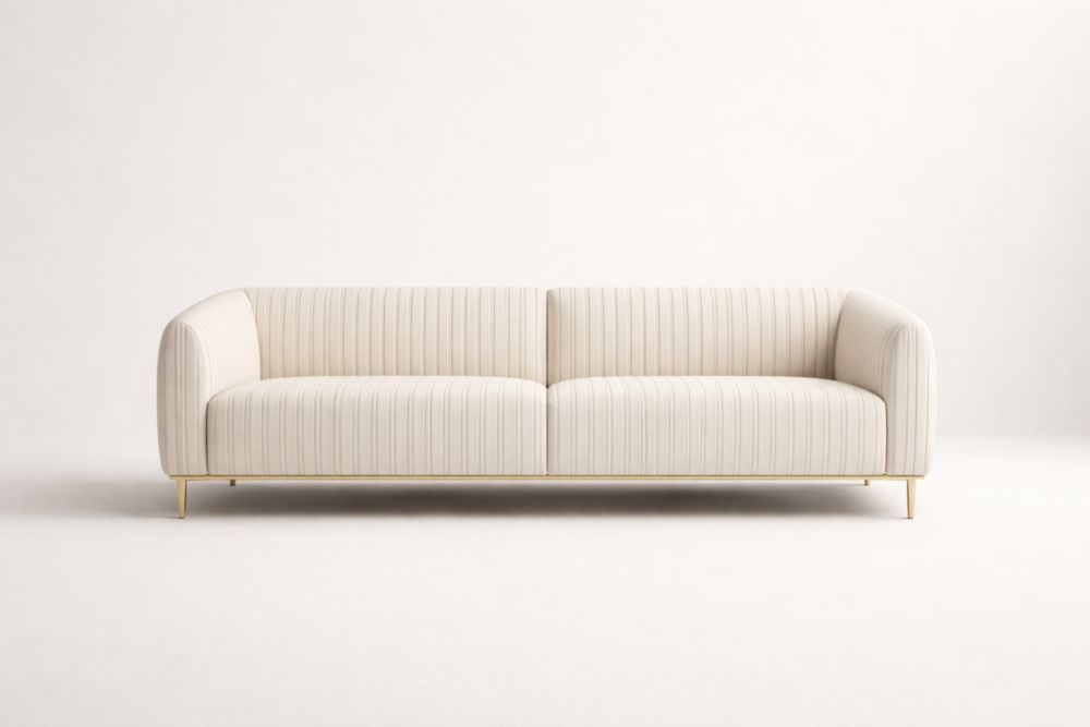 Canapé 3 places tissu beige métal bois