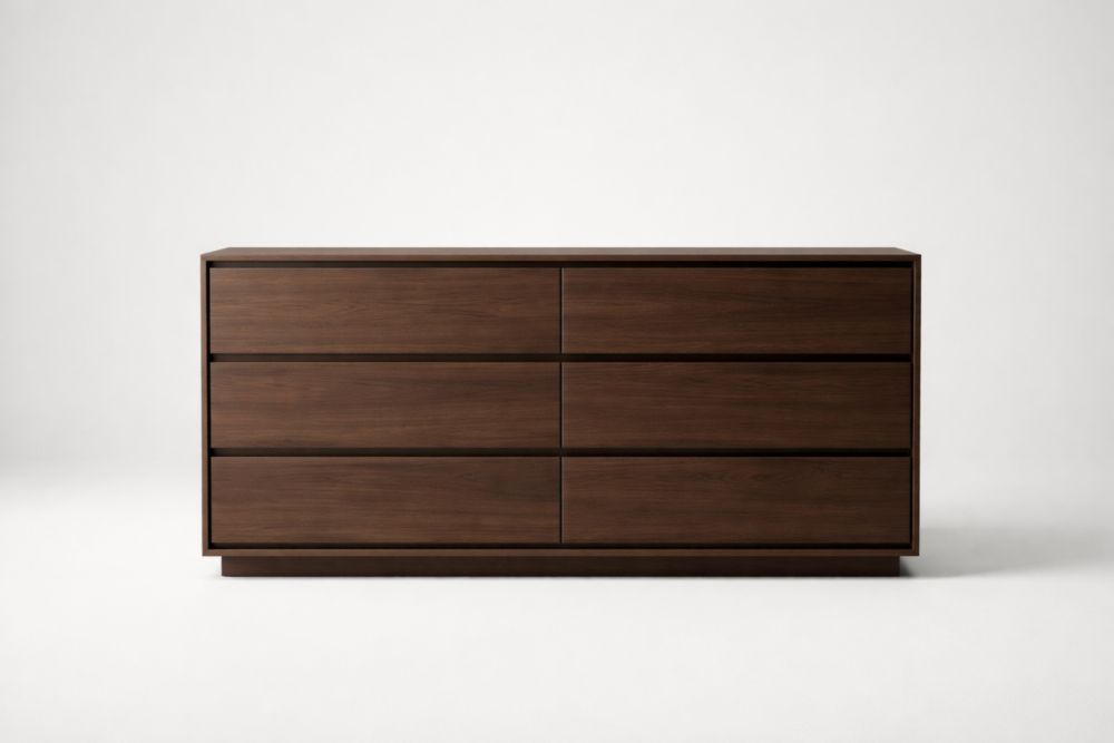 Commode en bois de noyer à 6 tiroirs 135x45x75 cm