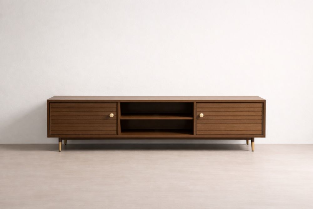 Meuble TV en bois de 180 centimètres avec portes et étagères