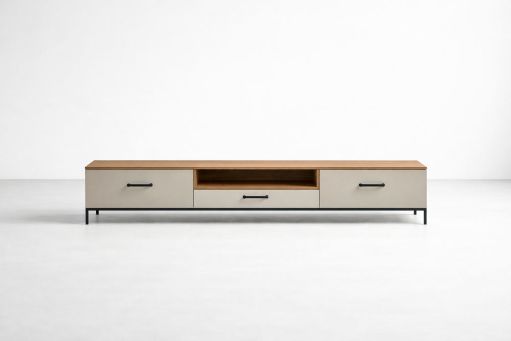 Meuble TV en MDF et Acier 180 cm Beige