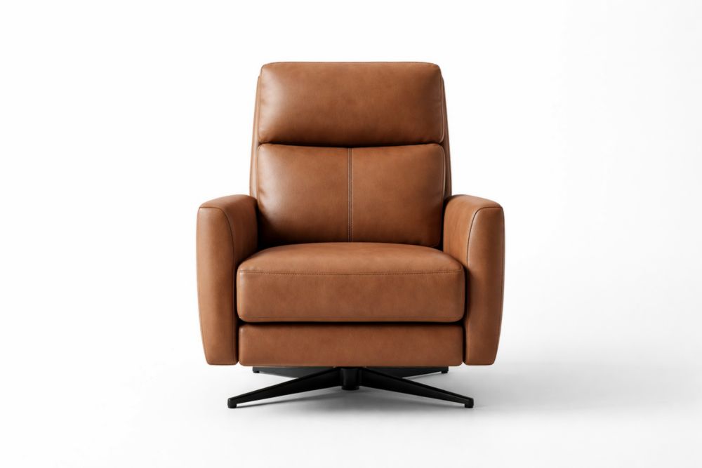 Fauteuil inclinable pivotant en cuir véritable marron